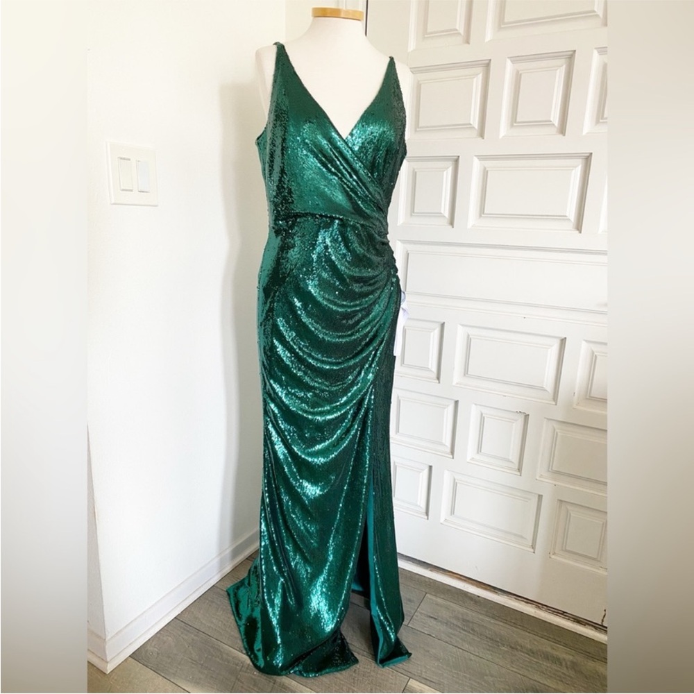 NWT Dress the Population Green Sequin Gown Dress Mermaid Holiday Party Large